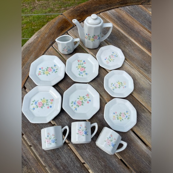 HONGHUA CRAFT Porcelain MINIATURE 13 piece Doll Tea set Vintage Mid Century - Picture 2 of 4